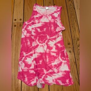 Pink and White Soft Hippie Boho Neon Tie-Dye Tank Top size large